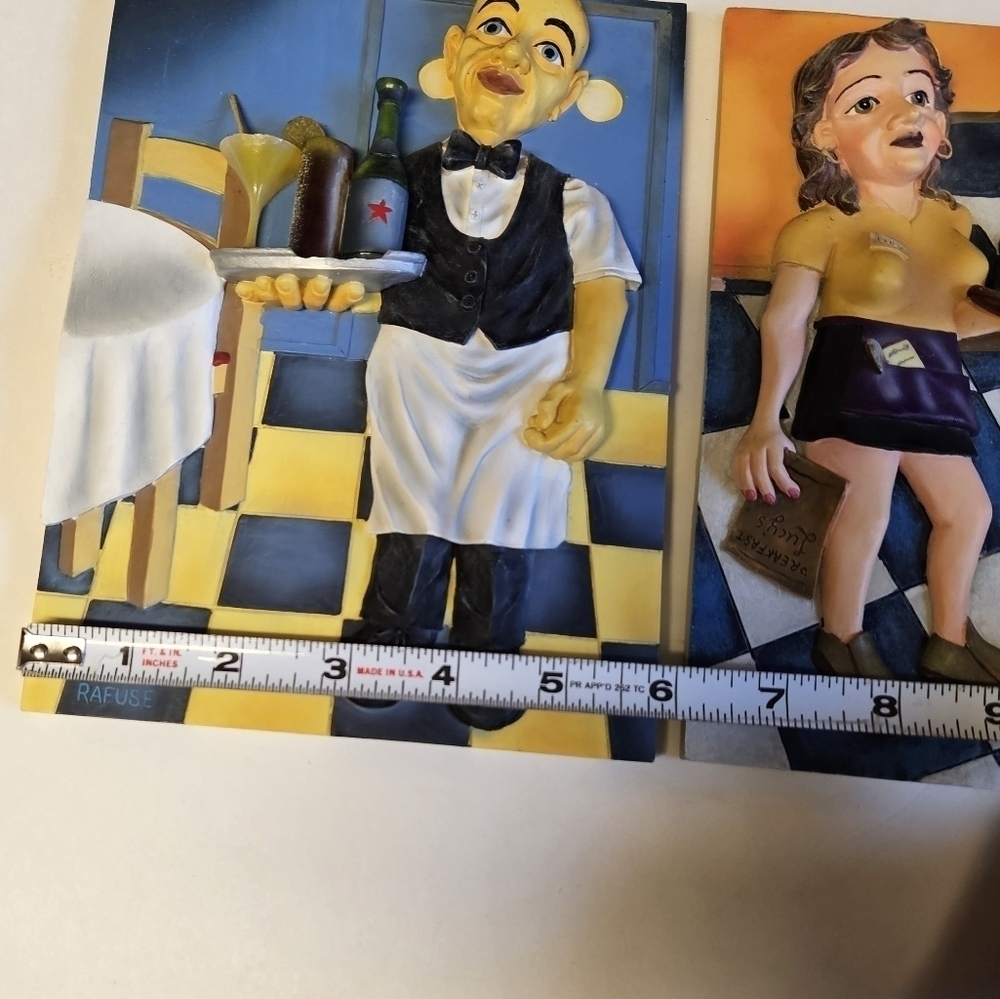 Vintage Will Rafuse 3D Restaurant Waitress and Sommelier Wall Art Tiles Set - Picture 6 of 7